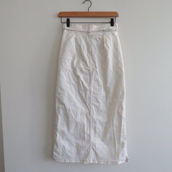 SEE BY CHLOE Belted Denim Midi Pencil Skirt in Ivory Cream Quiet Luxury Size 4 - Picture 11 of 16